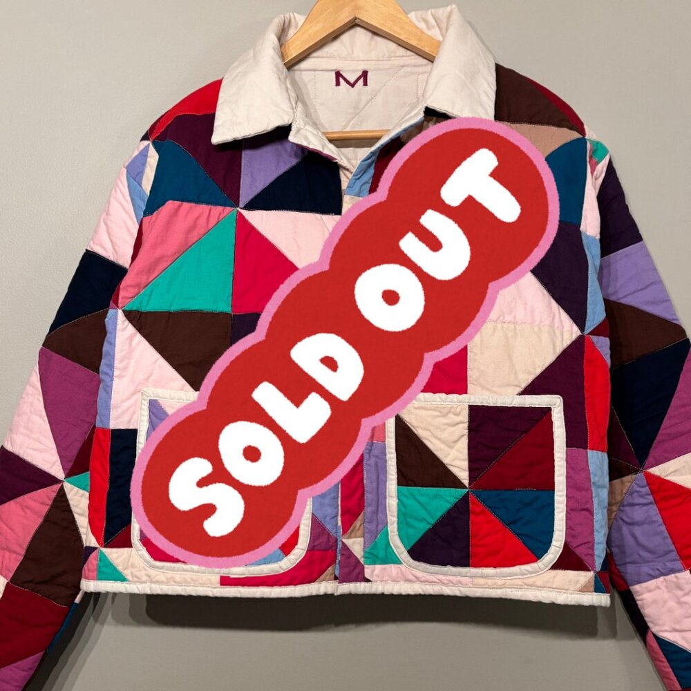 SOLD Handmade Quilted Jacket Coat Cotton XS-Small Pink Blue Purple Cropped
